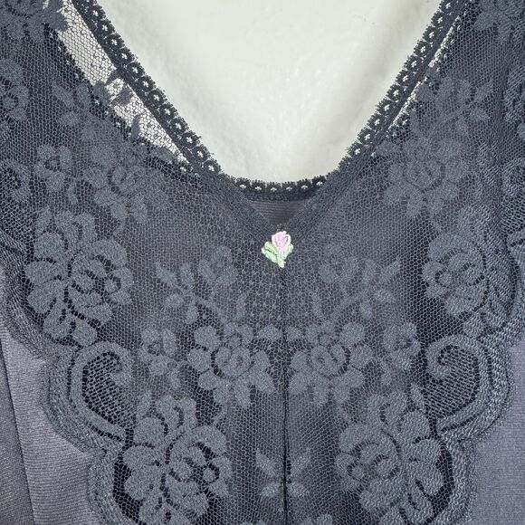 Vintage 1960s JCPenney Fantasia Satin Lace Midi Slip Dress Chemise Black 38 M - Picture 5 of 15